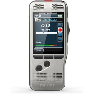 Philips DPM7200/02 - Registratore vocale digitale, funzionamento tramite interruttore a scorrimento, 2 microfoni/stereo, display a colori, Software SpeechExec Dictate (Abbonamento di 2 anni incluso))