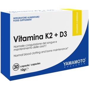 YAMAMOTO RESEARCH Vitamina K2 e D3 - 30 Capsule, Supporto per Ossa e Cuore, Vegano e Senza Glutine