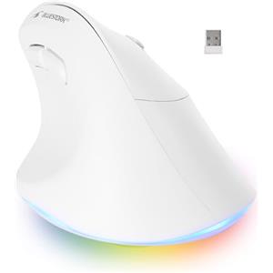 Bluestork - Mouse Verticale Senza Fili 2.4GHz + BT - Ricaricabile Mouse Ergonomico - DPI 800-2400 - 6 Pulsanti RGB - Prevenzione della Sindrome del Tunnel Carpale - PC/Mac/IPAD - Bianco per destrorsi
