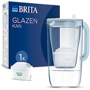 BRITA Caraffa filtro vetro blu (2,5l) incl 1 cartuccia filtro acqua rubinetto MAXTRA PRO All-in-1 riduce PFAS*, calcare, cloro, alcune impurità e metalli indicatore tempo e volume versato