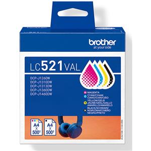 Brother LC521VAL Cartuccia d'Inchiostro Originale Multipack 4 Pz (Nero, Ciano, Magenta, Giallo) - 2000 Pagine