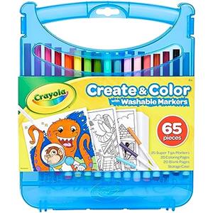 Crayola Set Valigetta 65 Pezzi con Pennarelli Lavabili SuperTips, Pagine da Colorare e Fogli Bianchi