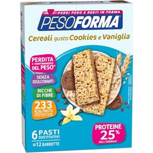 Pesoforma Barrette Cereali Croccanti gusto Cookies e Vaniglia, Pasti sostitutivi dimagranti, Ricco in proteine, 12 x 31 g