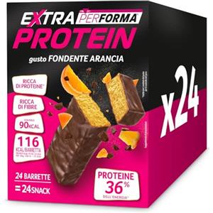 Pesoforma EXTRA PROTEIN, Barretta fondente arancia, Barrette proteiche al gusto di cioccolato al latte e arancia, Fonte di vitamine, proteine e fibre, 27g, Multipack da 24 barrette