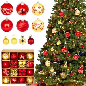 Behogan Set di 44 palline di Natale in plastica, decorazione di Natale, palle di albero di Natale in plastica, albero di palle rosse decorazione con sospensione
