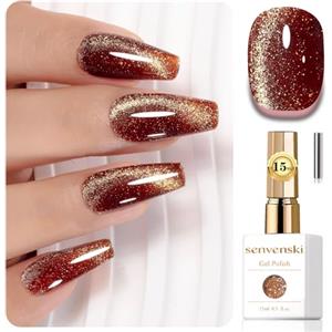 Senvenski Gelatina Vetro Cat Eye Smalto Semipermanente, 15ML Occhi di Gatto Magnetica per Gel Unghie Kit Olografico Glitterato Cristallo Smalti Unghie Salon Home DIY (Platino Champagne, 0.5fl oz)