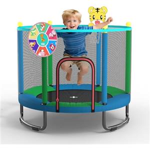 Maxbinton Trampolino per bambini da 150 cm per interni/esterni - con rete di sicurezza, canestro da basket e accessori da gioco, regalo di compleanno e Natale per ragazzi e ragazze