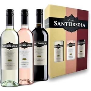 Sant'Orsola - Vino in Confezione Regalo, Pinot Grigio D.O.C. delle Venezie, Bardolino DOC Chiaretto, Montepulciano d'Abruzzo D.O.C., Gusto Armonico, 3x750 ml