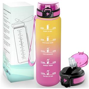 HoneyHolly Borraccia 1 Litro, Reutilizables, Borracce con Cannuccia, Libre de BPA & A Prova di Perdita, Bottiglia Motivazionale, Borraccia Palestra per Scuola, Palestra, Ufficio, Sport