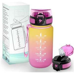 HoneyHolly Borraccia 500Ml, Reutilizables, Borraccia con Cannuccia, Senza BPA & A Prova di Perdita, Bottiglia Scuola Elementare, Borracce Motivazionale per Scuola, Running, Palestra, Ufficio