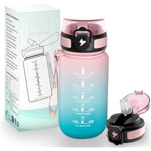 HoneyHolly Borraccia 500Ml, Reutilizables, Borraccia con Cannuccia, Senza BPA & A Prova di Perdita, Bottiglia Scuola Elementare, Borracce Motivazionale per Scuola, Running, Palestra, Ufficio