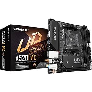 GIGABYTE A520I AC Scheda madre - Supporta CPU AMD Ryzen 5000 Series AM4, VRM digitale a 6 fasi, fino a 5300MHz DDR4 (OC), 1xPCIe 3.0 M.2, WIFI, GbE LAN, USB 3.2 Gen1