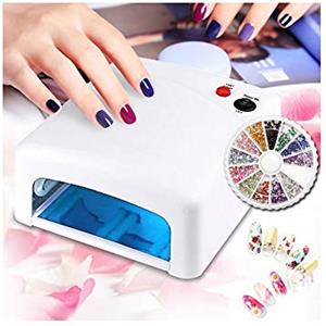 TrAdE shop Traesio- LAMPADA UV RICOSTRUZIONE UNGHIE GEL FORNETTO 36W LED 4 BULBI CON ACCESSORI NAIL