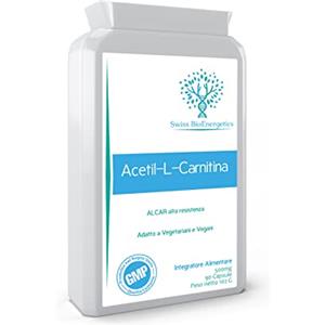 swiss bioenergetics Acetil-L-Carnitina 500mg- ALCAR ad alta resistenza senza D-carnitina - Prodotto nel Regno Unito - Adatto ai vegani, 90 capsule