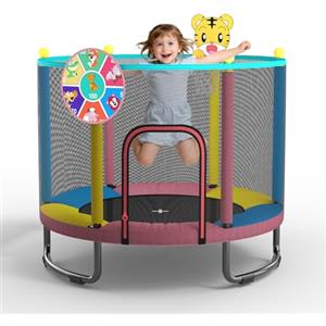 Maxbinton Trampolino per bambini da 150 cm per interni/esterni - con rete di sicurezza, canestro da basket e accessori da gioco, regalo di compleanno e Natale per ragazzi e ragazze