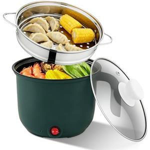 GOMETY Hot Pot Elettrico Pentola 1.5L Elettrico Hot Pot con Steamer Portatile Mini Antiaderente Pentola Elettrica Pentola Ramen Cottura Veloce Multicuoco per Zuppa Pasta Farina d'avena Pasta Noodles
