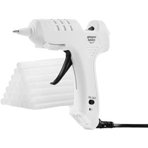 Amazon Basics Kit per pistola per colla a caldo con 30 bastoncini di colla, 20 W, Presa EU, Bianco