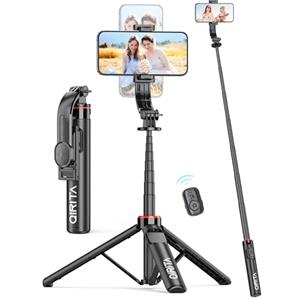 qirita Alluminio Bastone Selfie, 130cm Selfie Stick Treppiede per Telefono con Telecomando Staccabile, Ruotabile a 360° Treppiedi per Cellulari Compatibile con iPhone16 15 14 13, Samsung, Camera, Ring Light