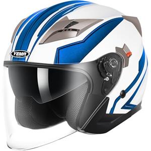 YEMA Casco Jet Moto Aperto Scooter YM-627 Caschi Motorino Vintage ECE Omologato Donna Uomo con Doppia Visiera Parasole, Nero opaco