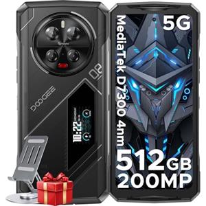 DOOGEE V40 Pro Rugged Smartphone, D7300 5G Octa-Core, 36(16+20) GB+512 GB, 1.47" Rear Display 6.78"FHD 8680mAh, 200MP+20MP+8MP+8MP&32MP, Triple Card Slot/Android 14/NFC/Fingerprint/Face ID, Argento