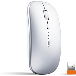 INPHIC Mouse wireless ricaricabile, ultra sottile 2.4G silenzioso mouse senza fili ottico 1600 DPI con ricevitore USB per laptop, MacBook, PC, Windows, ufficio, carica batteria visibile, argento