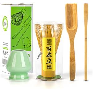 TEANAGOO Accessorio per la cerimonia del Matcha giapponese, frusta per Matcha (Chasen), paletta di bambù (Chashaku), cucchiaio da tè, porta frusta in celadon verde, TG-I1, il set perfetto per