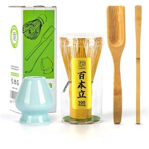 TEANAGOO Accessorio per la cerimonia del Matcha giapponese, frusta per Matcha (Chasen), misurino tradizionale (Chashaku), cucchiaio da tè, supporto per frusta in celadon blu, I2, il set perfetto per