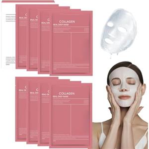 tysumeoy 8 Pezzi Maschera Viso Al Collagene, Bio Collagen Real Deep Mask, Riduce le Linee Sottili e Le Rughe, Minimizzare I Pori, Migliorare L'elasticità, Idratare e Rassodare la Pelle