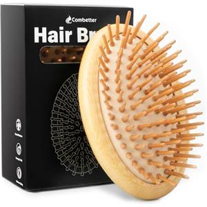 Combetter Spazzola di bambù per la crescita dei capelli (design senza manico), h, mini massaggiatore del cuoio capelluto setole di bambù spazzola per capelli districante per donne, uomini e bambini