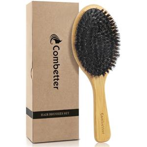 Combetter Spazzola per capelli con setole di cinghiale al 100%, spazzola per capelli ecologica per donne, uomini e bambini, lisciante e massaggiante districante, migliora lucentezza e salute