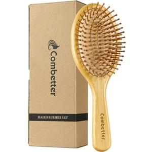 Combetter Spazzola per capelli - Spazzola per capelli districante in bambù naturale, adatta per donne, uomini e bambini con capelli spessi/sottili/crespi/secchi, massaggia il cuoio capelluto