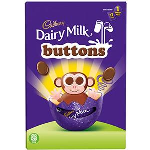 Cadbury Dairy Milk Buttons Small Easter Egg 74G, Uovo cavo di cioccolato al latte con bottoni di cioccolato al latte, Un divertente regalo di Pasqua