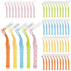 YOMKILU 50 Pezzi Scovolini Dentali, 5 Colori e 5 Misure Angle Scovolino Denti, Spazzolini Interdentali Morbido con Coperchio per Pulizia Denti Rimuove la Placca Batterica