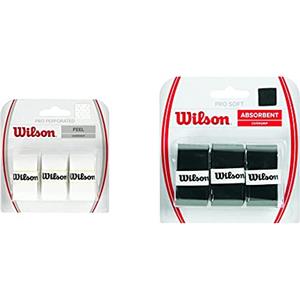 Wilson Pro Overgrip Perforated, Impugnatura Per Racchetta Da Tennis Unisex-Adulto, Bianco, Taglia Unica & Grip Wrz4040Bk Impugnatura Pro Soft Overgrip, Unisex, Nero, 3 Unitã