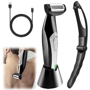 Leikurvo Rasoio elettrico da uomo, multifunzione, con manico allungato, uso bagnato e asciutto, elettrico per la schiena, rasoio ergonomico tutto il corpo