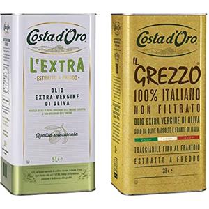 Costa d'Oro - L'Extra 5L. Olio Extravergine di oliva estratto a freddo & - Il Grezzo 3L. Olio extravergine di oliva non filtrato 100% italiano