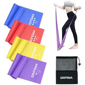 GRIFEMA GA5002 Fasce elastiche fitness [set da 4] 1,8 m, fasce elastiche con 4 livelli di resistenza per allenamento della forza, yoga, pilates