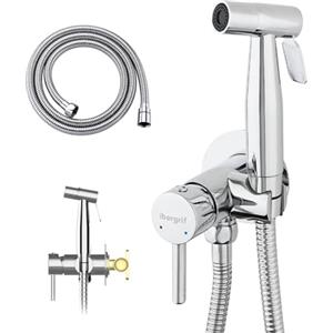 Ibergrif GRIFEMA Doccia per Bidet Portatile, Rubinetti per Bidet con supporto, Miscelatore Bidet ad Acqua Calda e Fredda, Cromo, Argento, M22004
