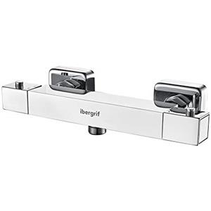 Ibergrif - Termostato quadrato per miscelatore doccia con chiave di sicurezza 38°C, cromato