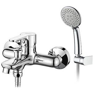 GRIFEMA PORTO-G13003 Miscelatore Monocomando Esterno per Vasca/Doccia (G1/2 Pollici) con Flessibile Doccia in Acciaio Inox da 1,5 m, Doccetta a 5 Vie, Cromo/Argento