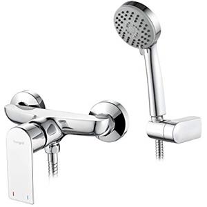 Ibergrif M12002 Supreme, Rubinetto Miscelatore Monocomando per Doccia con Doccetta, Supporto e Flessibile, Cromo, Argento