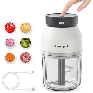 Ibergrif M503 Mini Tritatutto Elettrico, Robot Tritatutto da Cucina 400ml, Ricarica USB, Multifunzione, Portatile Tritatutto da Cucina Elettrico per Verdura, Frutta, Carne e Integratore per Bambini