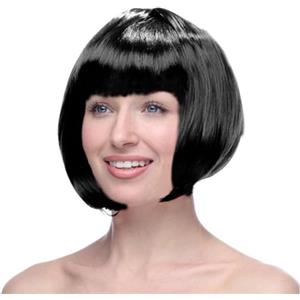 HREDZEO Parrucca Nera Corta da Donna, Parrucca da Amante delle Feste Nero Caschetto Black con Bangs per Cosplay e Feste