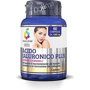Colours of Life Acido Ialuronico Plus - Integratore di Acido Ialuronico - per il Mantenimento del Tessuto Connettivo e la Formazione del Collagene - Senza Glutine e Vegano, 60 Compresse