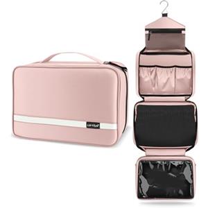 Carttiya Beauty Case da Viaggio, Borsa da Toilette per Donna Uomo Beauty Case Grande Impermeabile, Gancio in Metallo per Appendere, Rosa