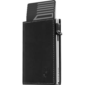 DODENSHA MagSnap Portafoglio da uomo sottile con scomparto per monete, portafogli da uomo per 10 carte di credito, chiusura magnetica, portamonete, protezione RFID (Nero E Argento)