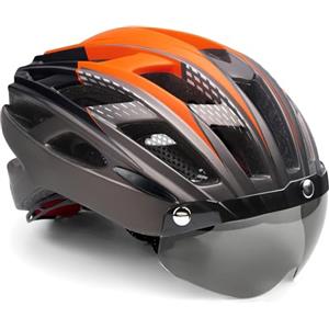 Kinglead - casco da bici con luce di sicurezza e visiera protettiva, certificato CE, unisex, per ciclismo, equitazione, sport all'aria aperta, di sicurezza, regolabile, unisex, Rose red black white