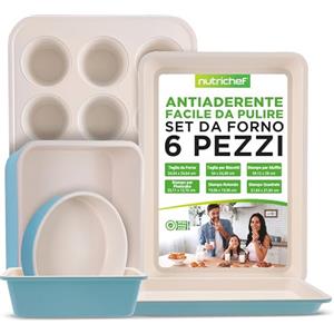 NutriChef Set di 6 Teglie da Forno Antiaderenti in Acciaio al Carbonio, Teglie Forno per Biscotti, Muffin, Torte e Pane, Resistenti ai Graffi, Lavabili in Lavastoviglie, Nero