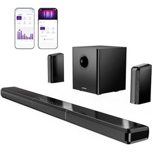 ULTIMEA 9.1ch Dolby Atmos Soundbar TV con 2 Altoparlanti Posteriori, Sound Bar Staccabile con Subwoofer da 6,5″, Barra RGB per TV, Potenza Massima 470W, Controllo App, HDMI/OPT/AUX/BT, Apollo S90