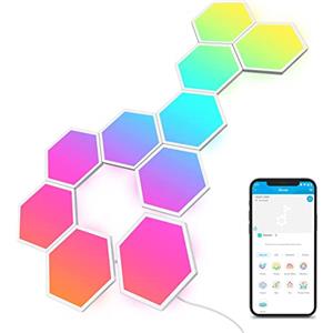 Govee Glide Hexa Pannelli Luminosi, RGBIC Smart Esagono Luci da Parete, WiFi Luci della Casa con Musicale, Funziona con Alexa & Google Assistant per Soggiorno, Sala Giochi, 10 Pezzi